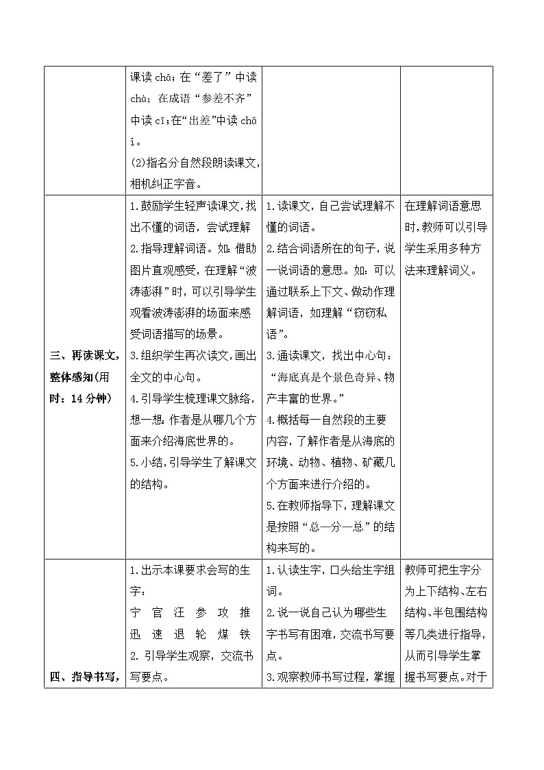 人教部编版语文三年级下册  23 海底世界 导学案02