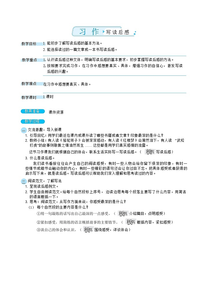 习作：写读后感（教案）第1页