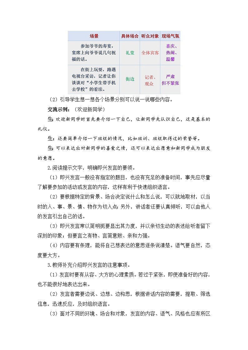 人教部编版语文六下 口语交际：即兴发言 教学设计02