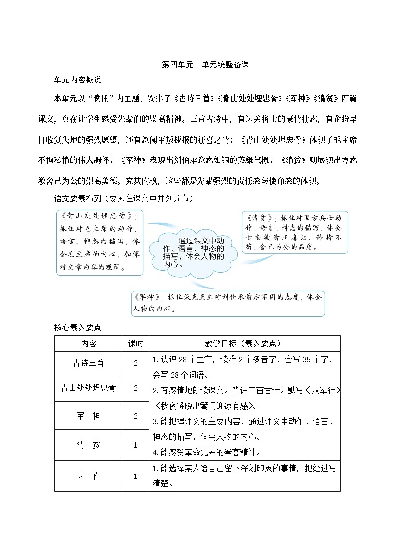 《第四单元统整备课》Word版教案第1页
