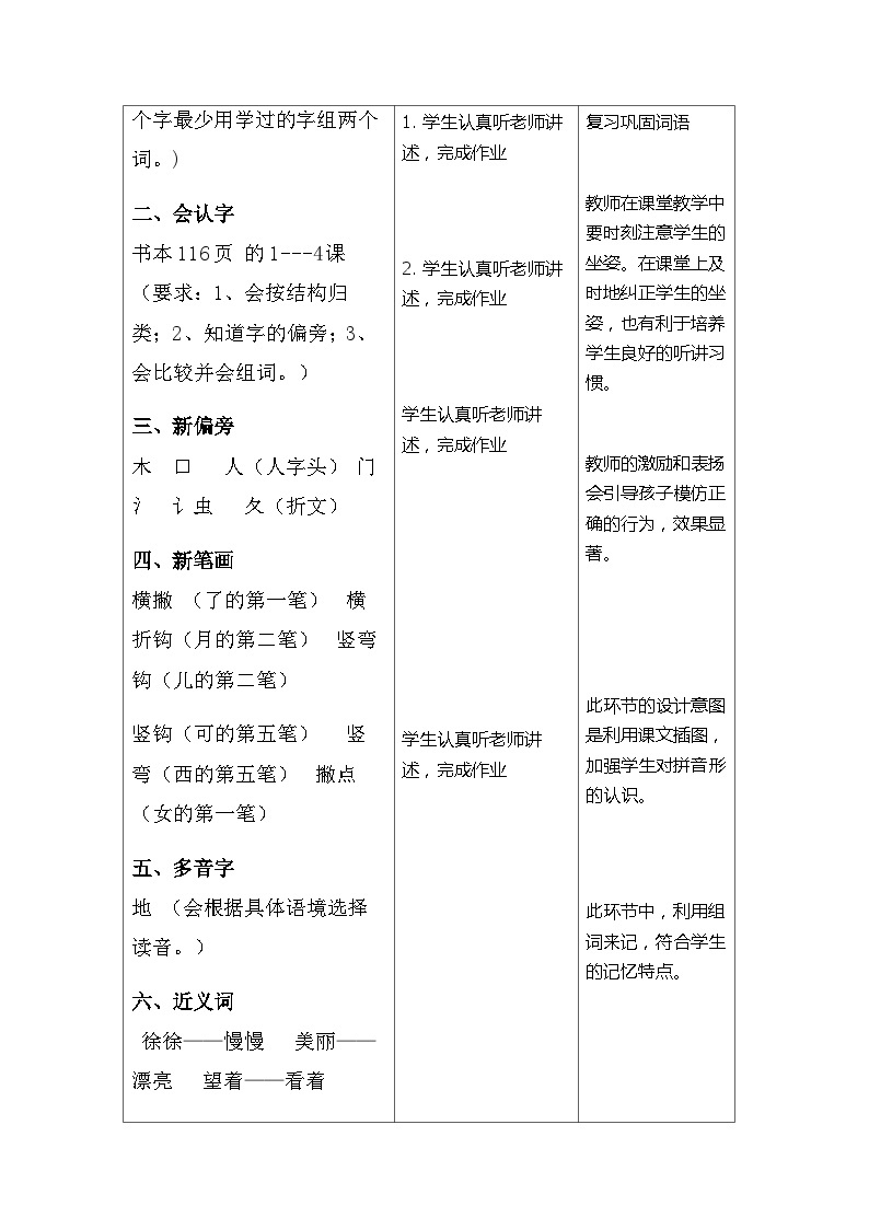 部编版语文一年级上册 期末复习 第四单元复习 电子教案 表格式单元4复习302