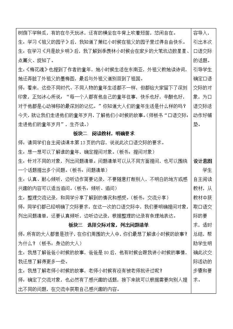 人教部编版语文五年级下册 口语交际：走进他们的童年岁月(第一单元) 教案第2页