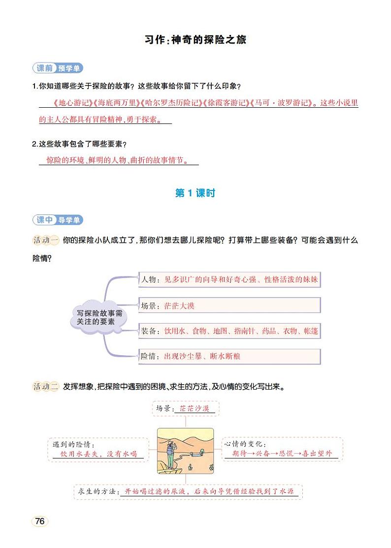 人教部编版语文五年级下册 习作：神奇的探险之旅(第六单元) 学习单(教用)第1页