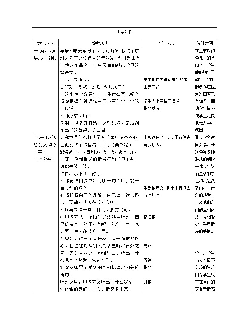 部编版语文六年级上册 23《月光曲》表格式教案第2页