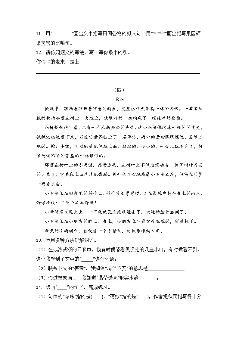 统编版三年级语文寒假《阅读理解》专项练习题（含答案）03