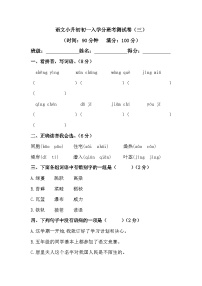 语文小升初初一入学分班考测试卷（三）（含答案）