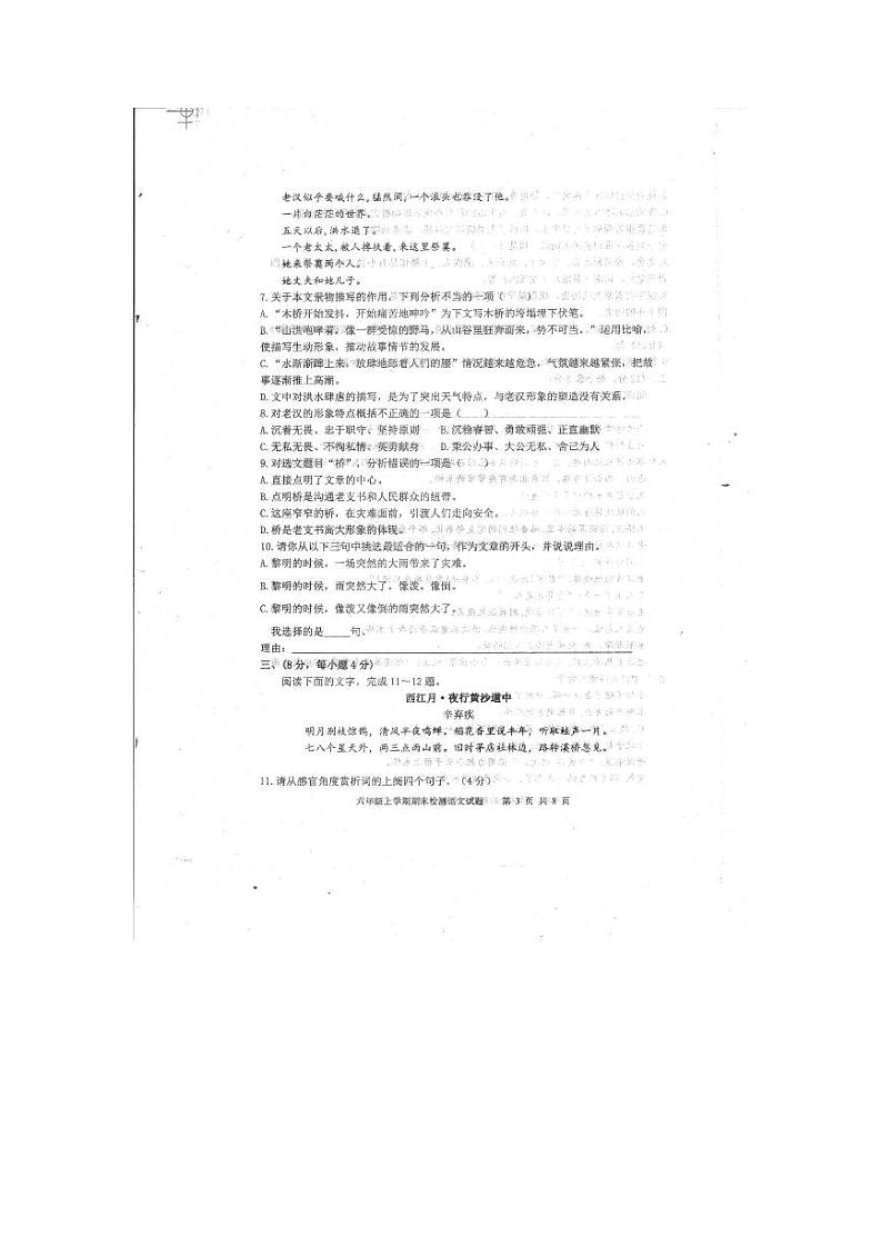 山东省泰安市新泰市2023-2024学年（五四学制）六年级上学期期末考试语文试题03