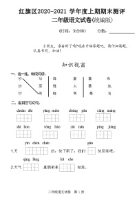 河南省新乡市红旗区2020-2021学年度上期期末测评二年级语文试卷(统编版)(附答案)