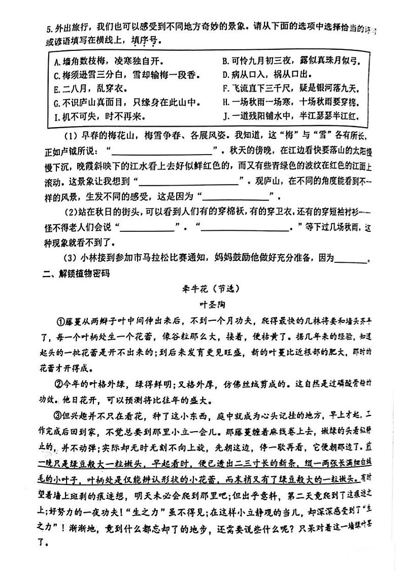 江苏省徐州市鼓楼区2023-2024学年四年级上学期期末测试语文试题02