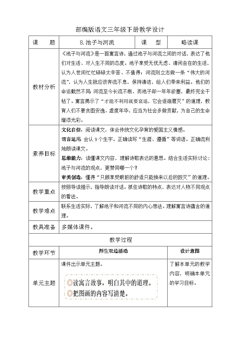 【核心素养】部编版语文三年级下册-8. 池子与河流（课件+教案+学案+习题）01