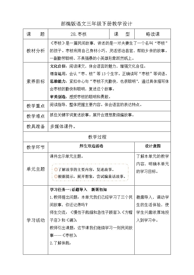 【核心素养】部编版语文三年级下册-28. 枣核（课件+教案+学案+习题）01