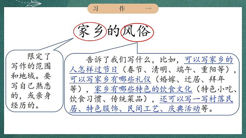 人教部编版语文六年级下册 习作：家乡的风俗(第一单元) 课件08