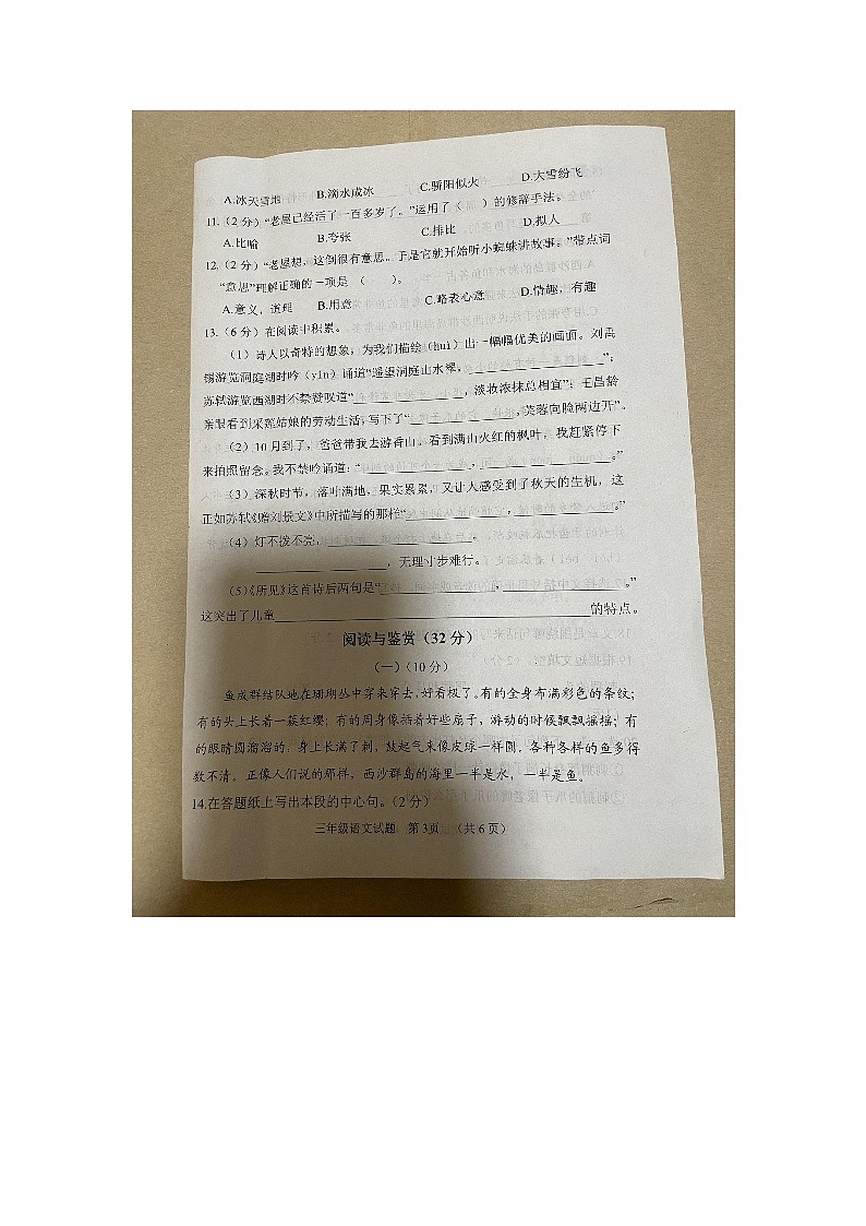 山东省菏泽市鄄城县2023-2024学年三年级上学期1月期末语文试题第3页