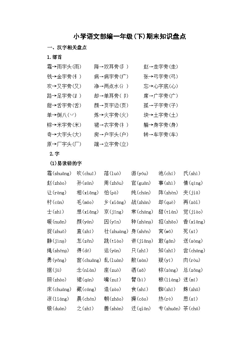 部编版一下语文期末复习知识点（素材）一年级语文下册第1页