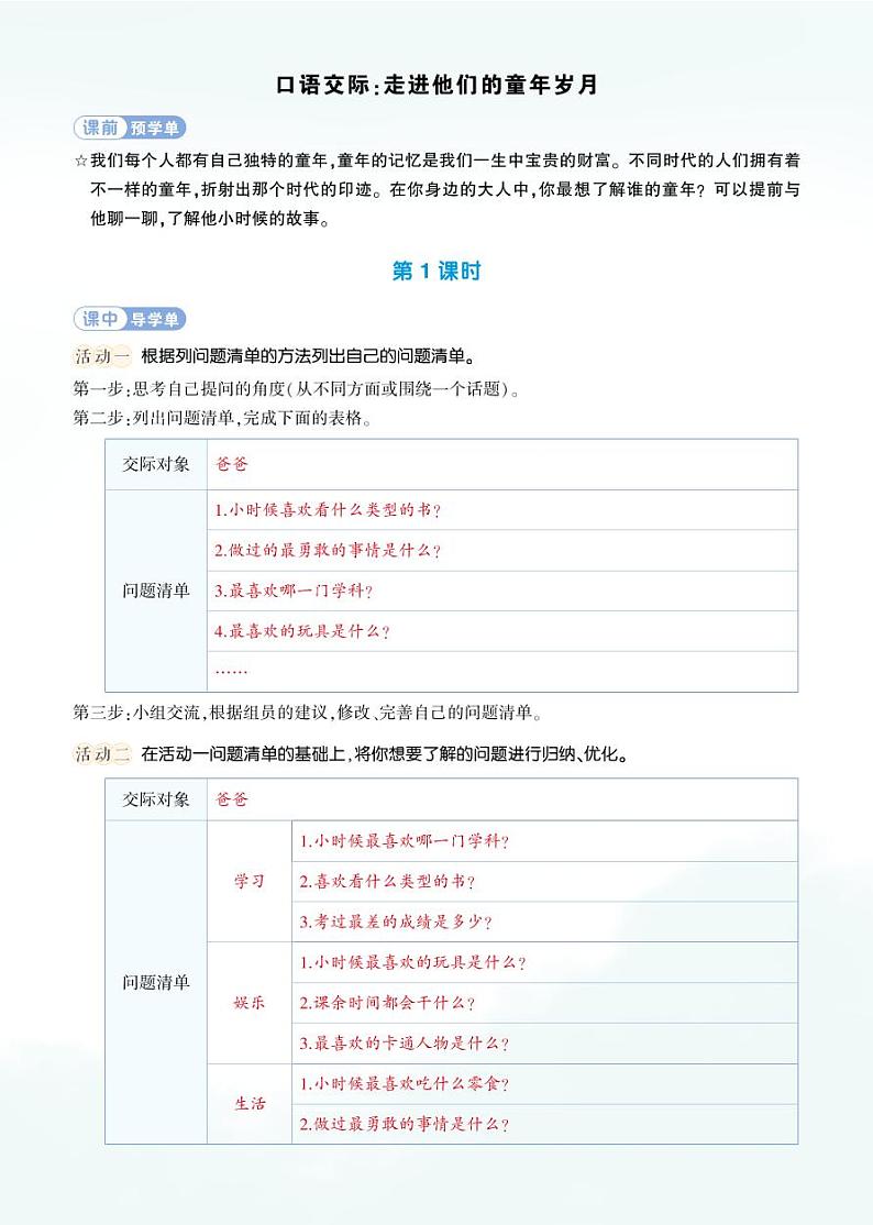 部编版语文5下 口语交际：走进他们的童年岁月（课件+教案+学习单+音视频素材）01