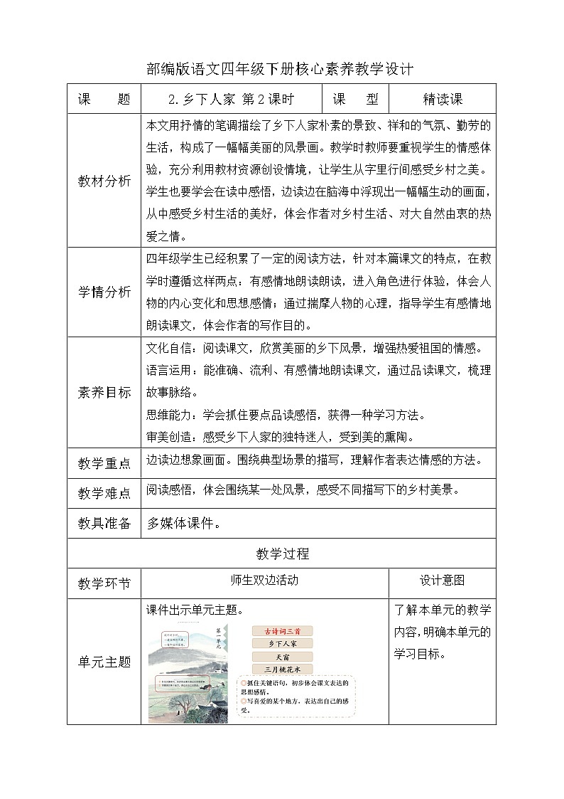 【核心素养】部编版语文四年级下册-2.乡下人家 第2课时（课件+教案+导学案+分层作业）01