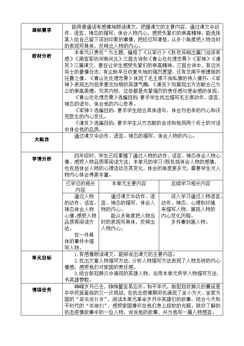4、五年级下册语文 第四单元大单元整体教案 2023-2024学年 部编版第2页