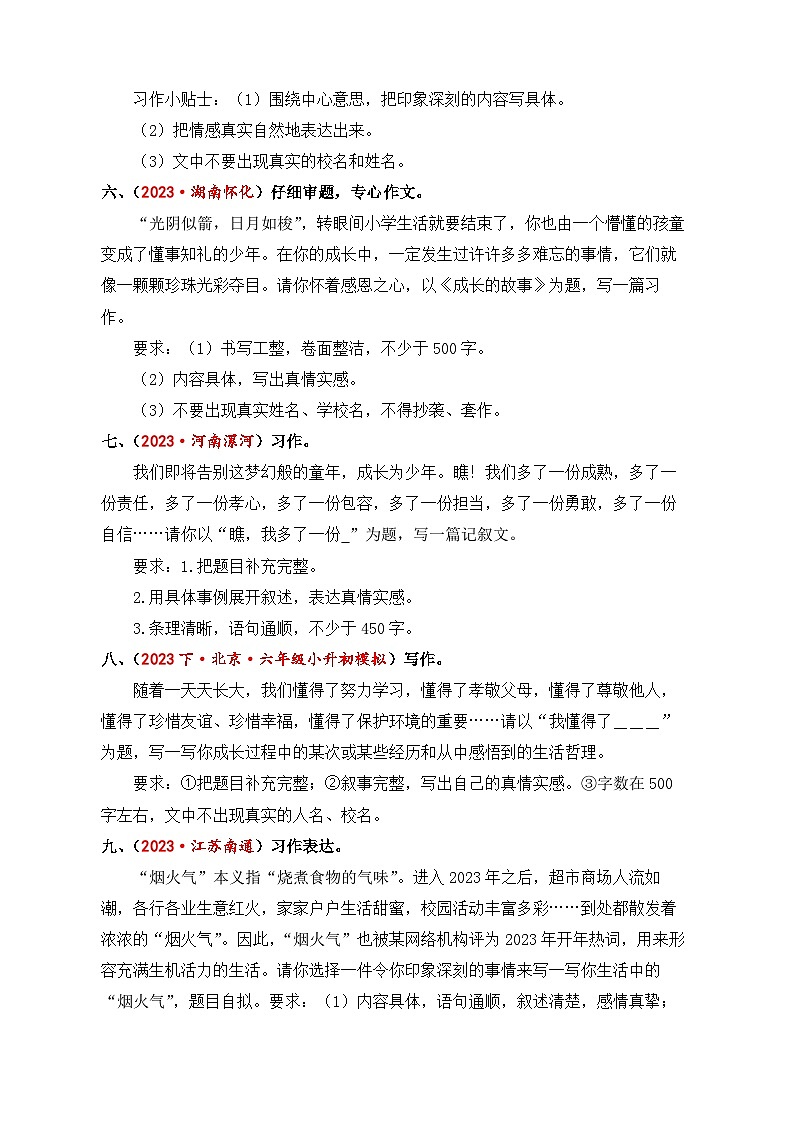 专题20+写作（三）-2024年小升初语文考点精准练（统编版）02