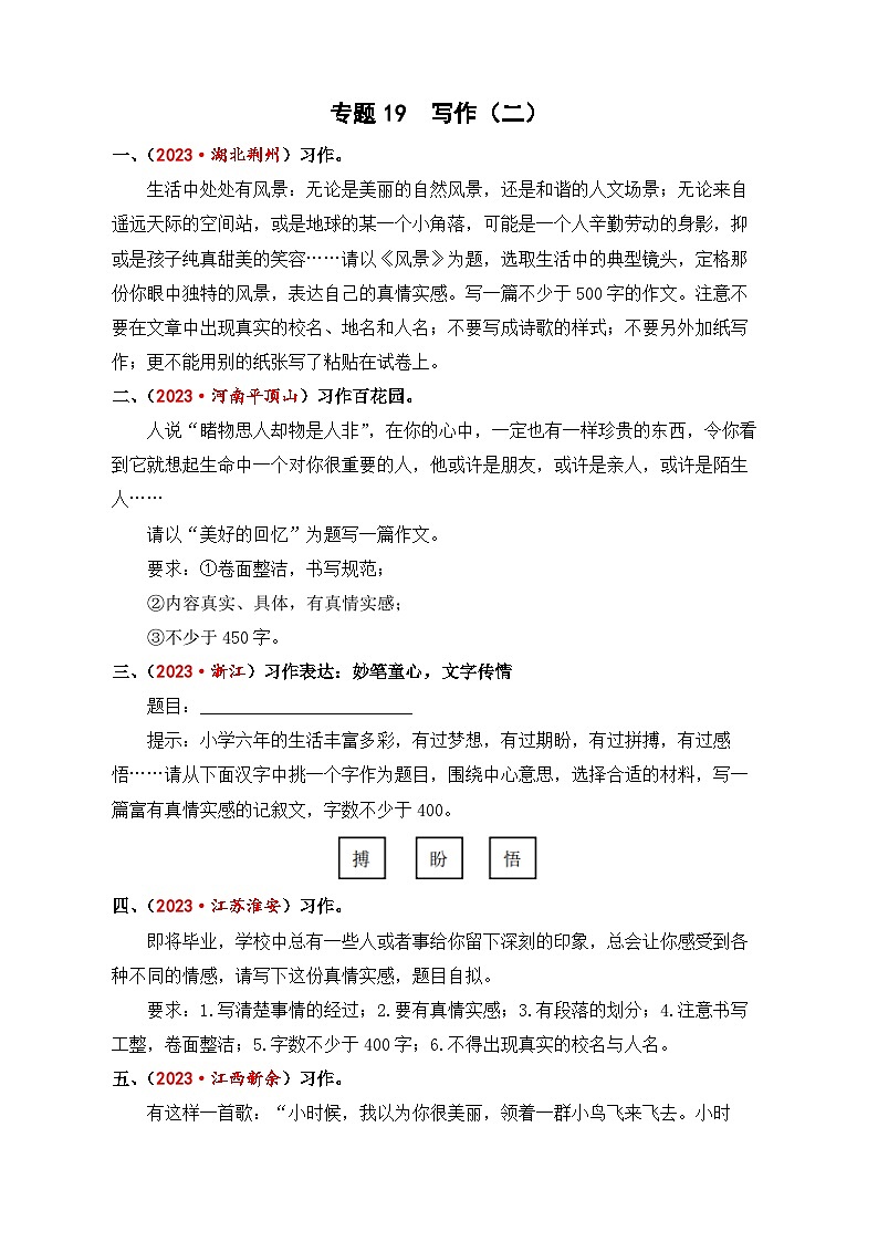 专题19+写作（二）-2024年小升初语文考点精准练（统编版）01