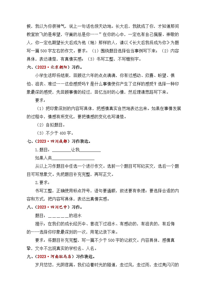 专题19+写作（二）-2024年小升初语文考点精准练（统编版）02