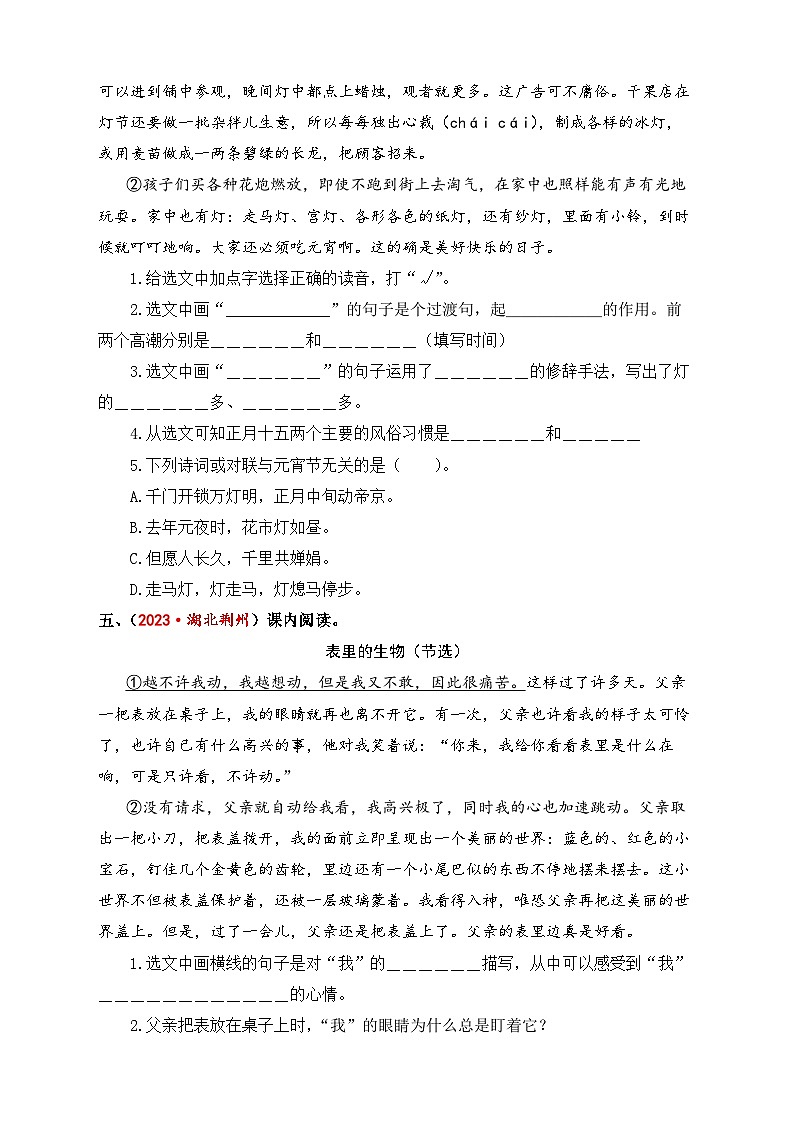 专题9+课内现代文阅读-2024年小升初语文考点精准练（统编版）第3页
