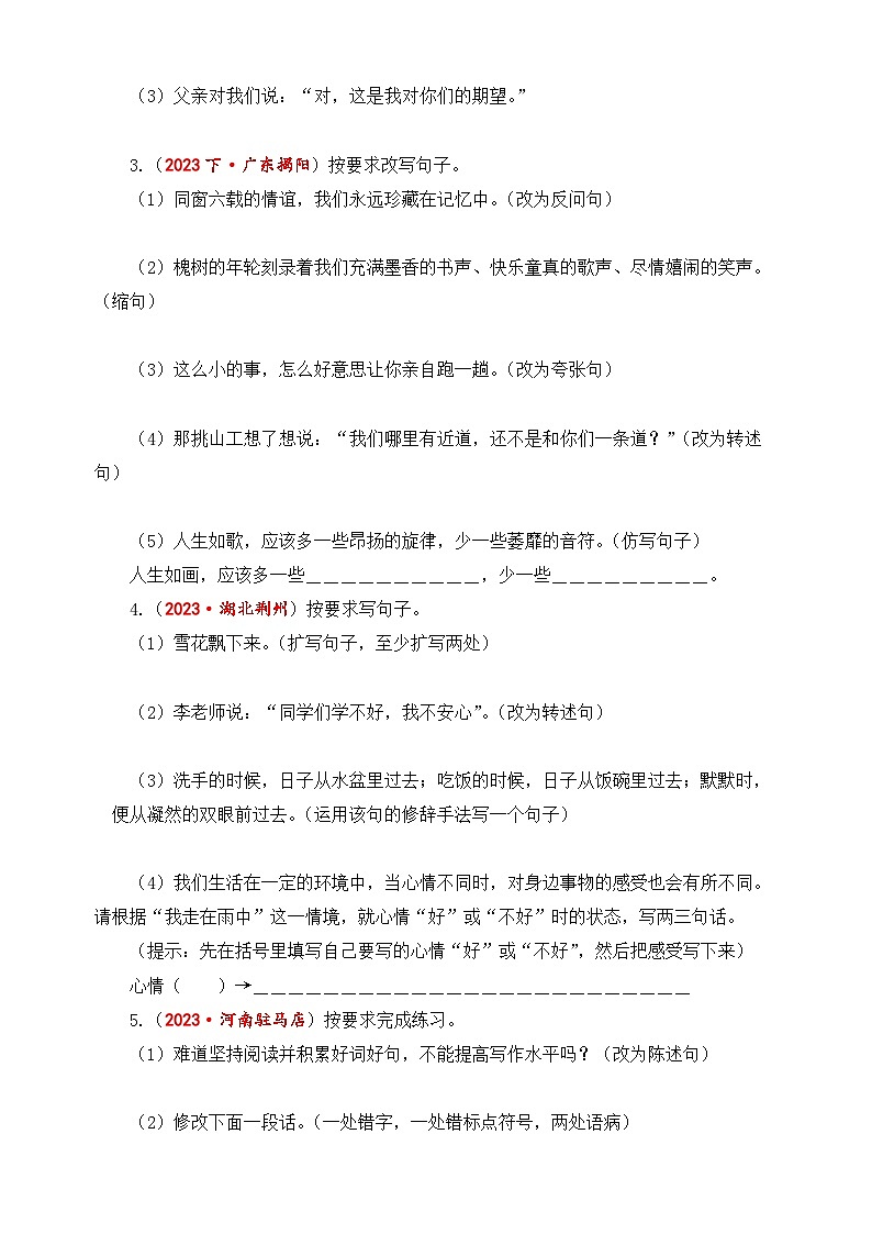 专题5+句子综合练习-2024年小升初语文考点精准练（统编版）03