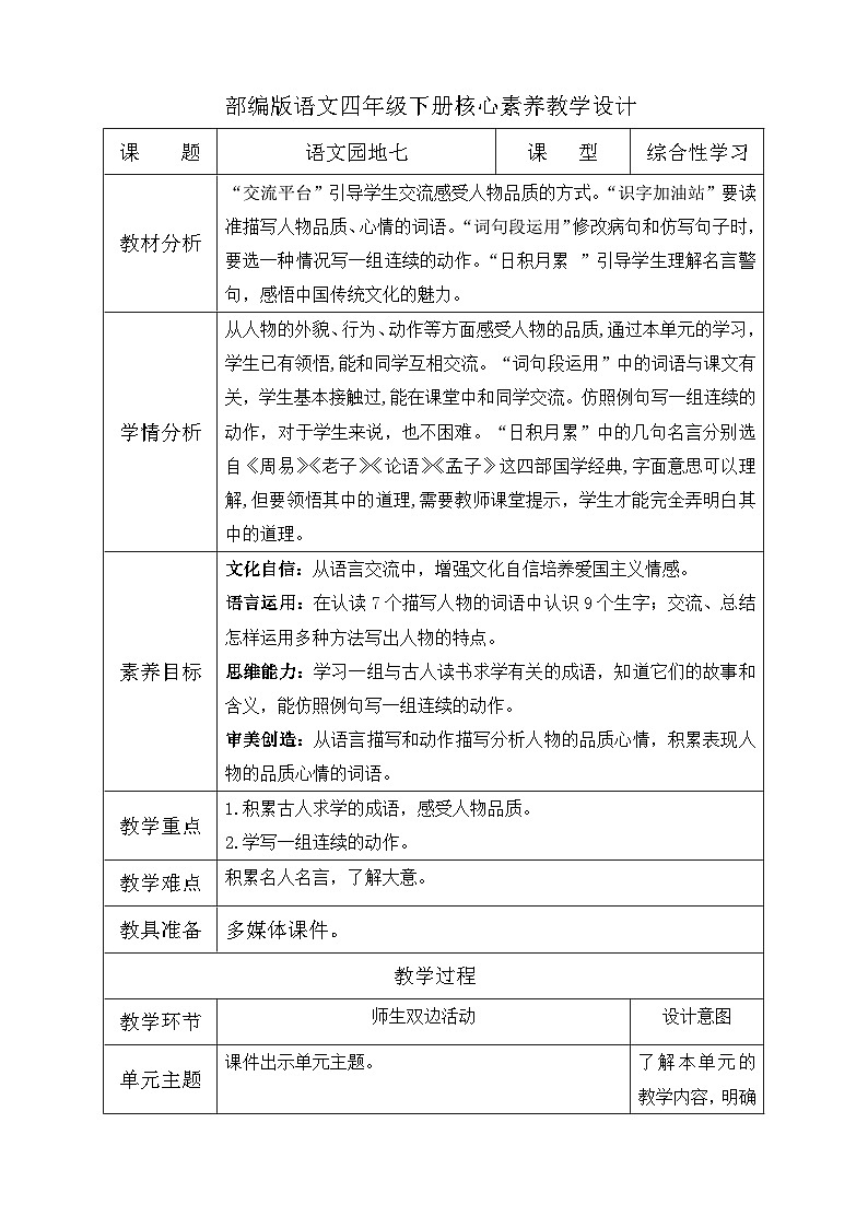 【核心素养】部编版语文四年级下册-语文园地七（课件+教案+导学案+分层作业）01