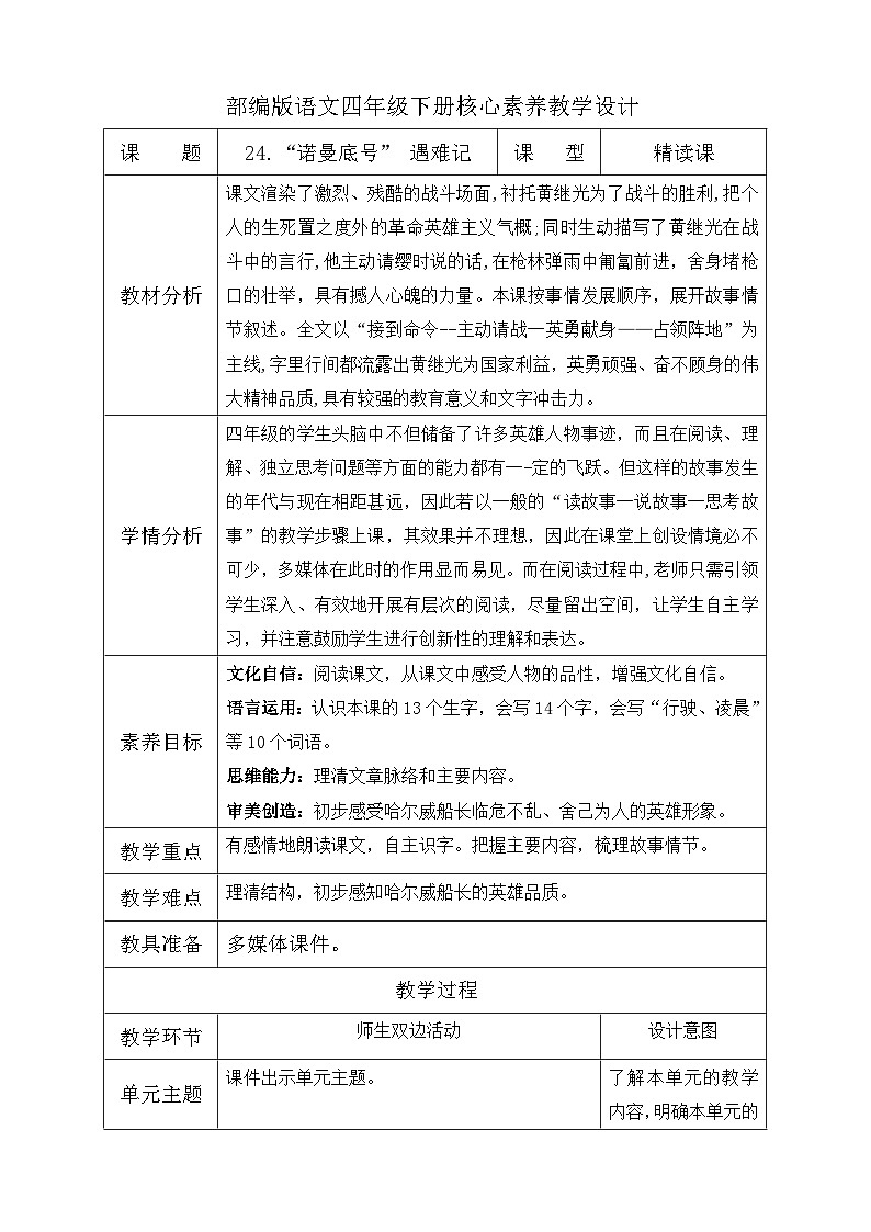 【核心素养】部编版语文四年级下册-24.“诺曼底号” 遇难记第1课时（课件+教案+导学案+分层作业）01