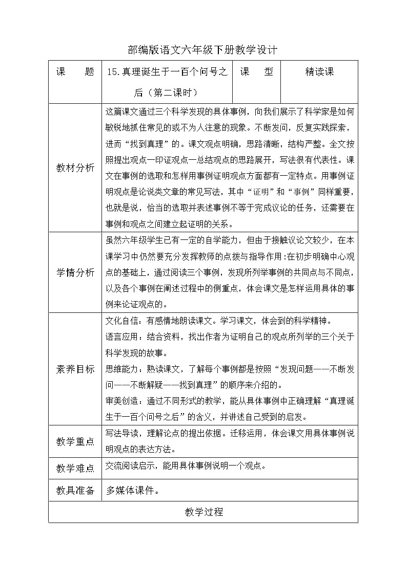 【核心素养】部编版语文六年级下册-15. 真理诞生于一百个问号之后 第2课时（课件+教案+导学案+习题）01