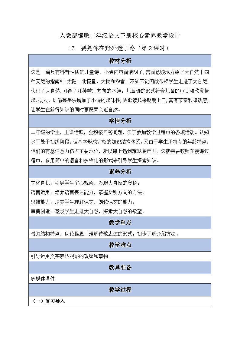 【核心素养】部编版语文二年级下册-17. 要是你在野外迷了路 第2课时（课件+教案+学案+习题）01