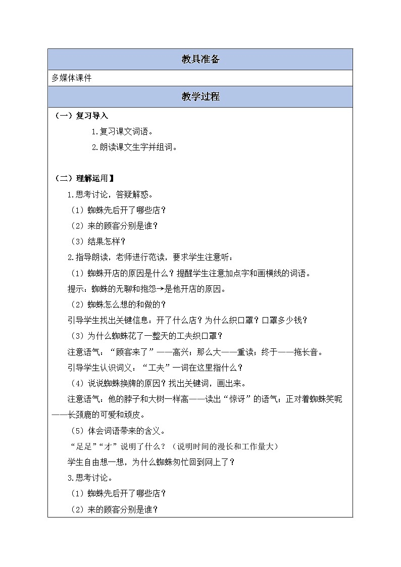【核心素养】部编版语文二年级下册-20. 蜘蛛开店 第2课时（课件+教案+学案+习题）02