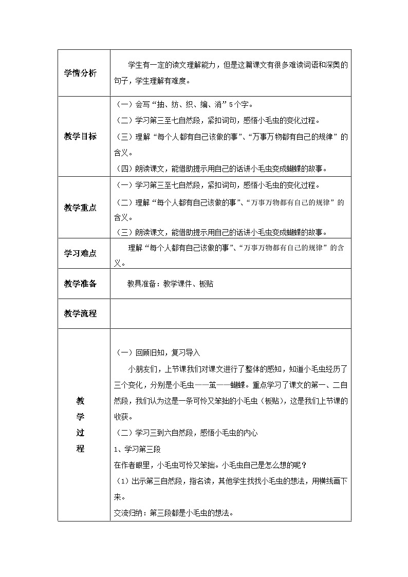 部编版语文二年级下册 22小毛虫 （第二课时）教学设计第2页