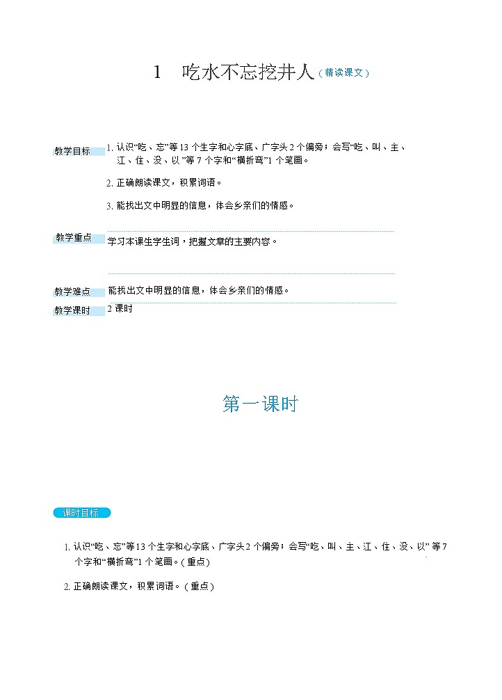 部缟1语下 第2单元 1 吃水不忘挖井人 PPT课件+教案01