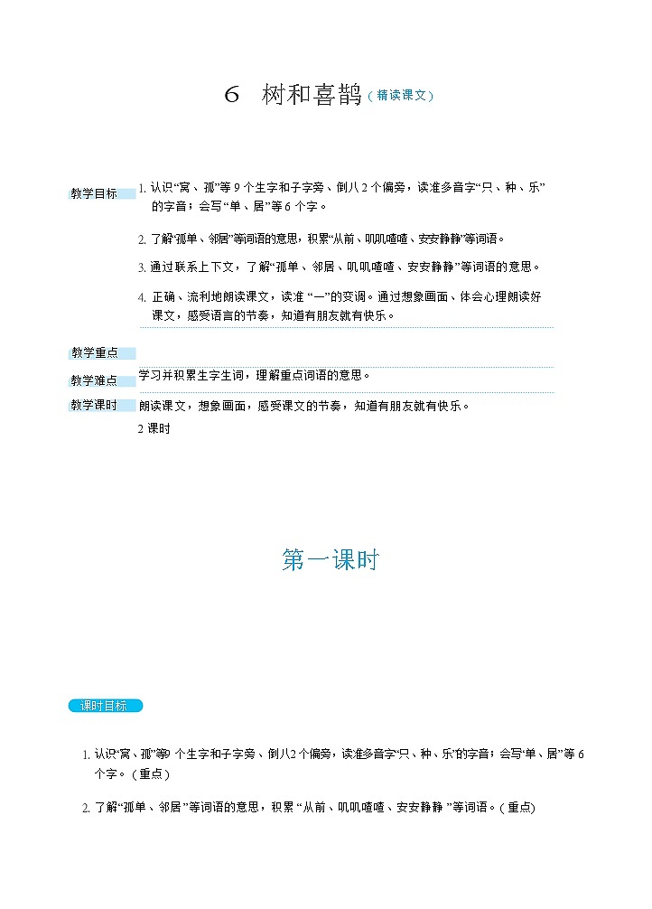 部缟1语下 第3单元 5.《树和喜鹊》 PPT课件+教案01