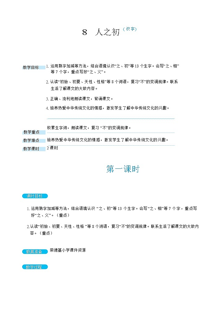 部缟1语下 第5单元 8.人之初 PPT课件+教案01
