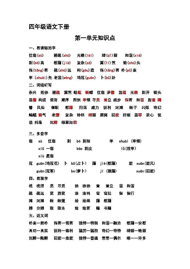 第一单元知识点汇总（素材）-四年级下册语文 (1)01