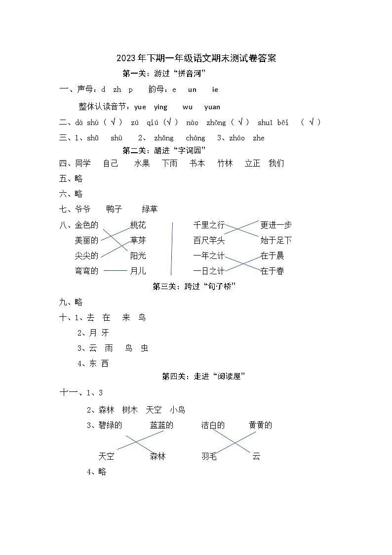 湖南省株洲市茶陵县2023-2024学年一年级上学期期末考试语文试题01