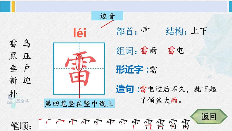 二年级语文下册生字笔顺 16 雷雨（教学课件）第3页