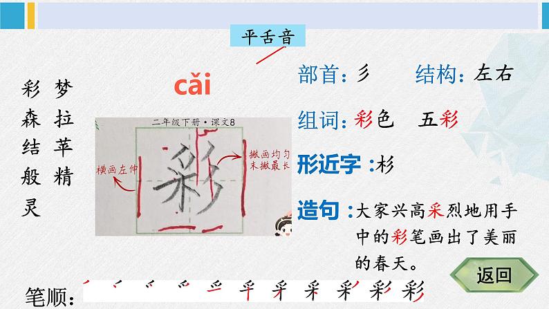 二年级语文下册字帖笔顺教学8 彩色的梦（课件）第4页