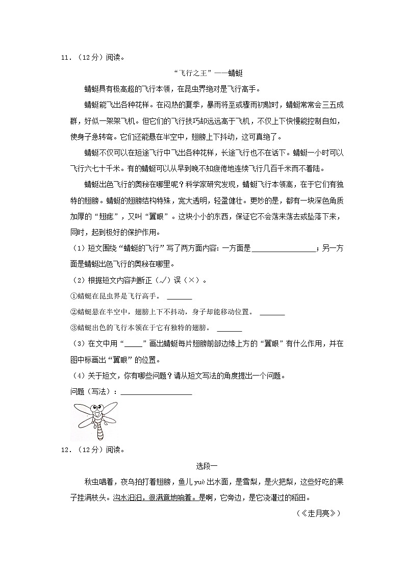 2023-2024学年河北省邢台市沙河市四年级上学期期中语文真题及答案03