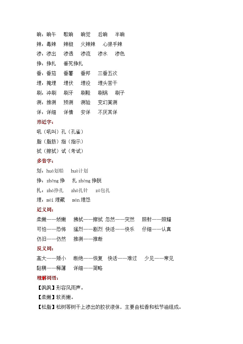 5《琥珀》知识点总结+练习-2023-2024学年语文+四年级下册（统编版）03