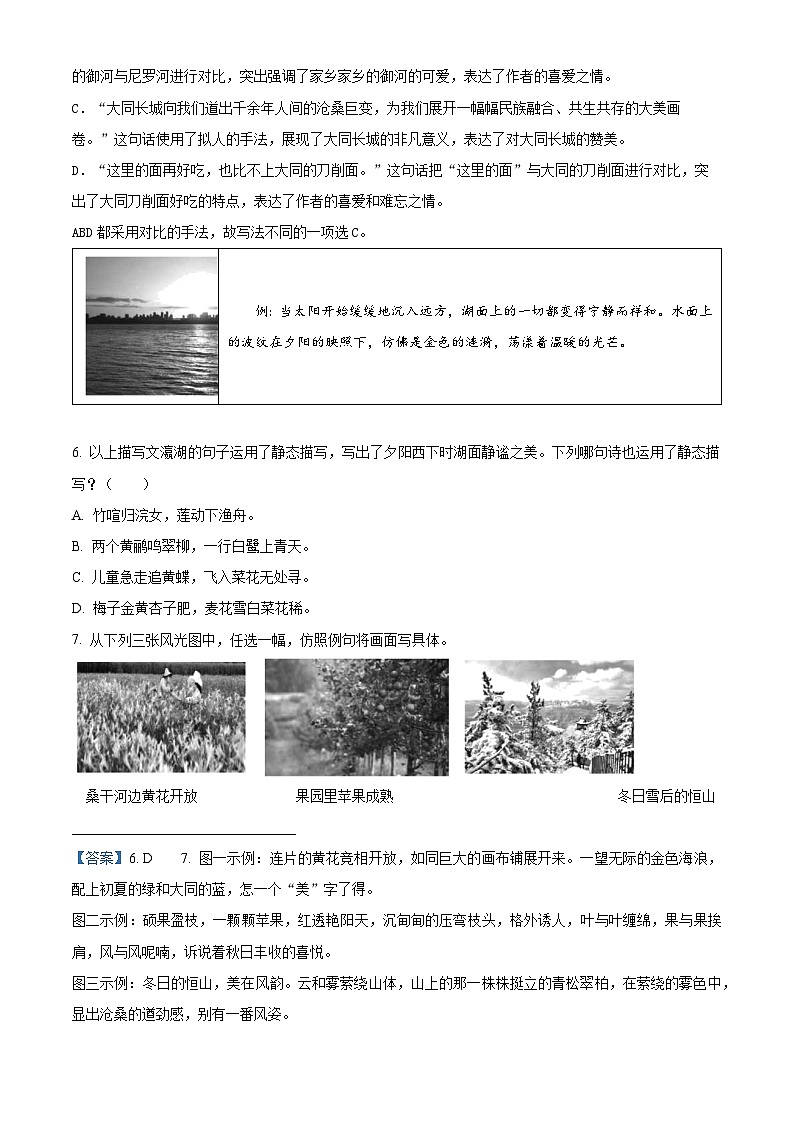 精品解析：2023-2024学年山西省大同地区部编版五年级上册期末考试语文试卷（解析版）第3页