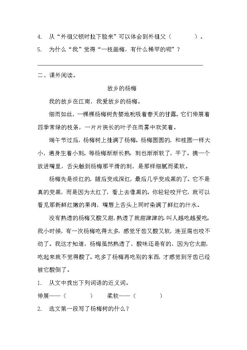 部编版五年级下册语文第四课《梅花魂》分层作业  分层同步练习题 （含答案）(2)第3页
