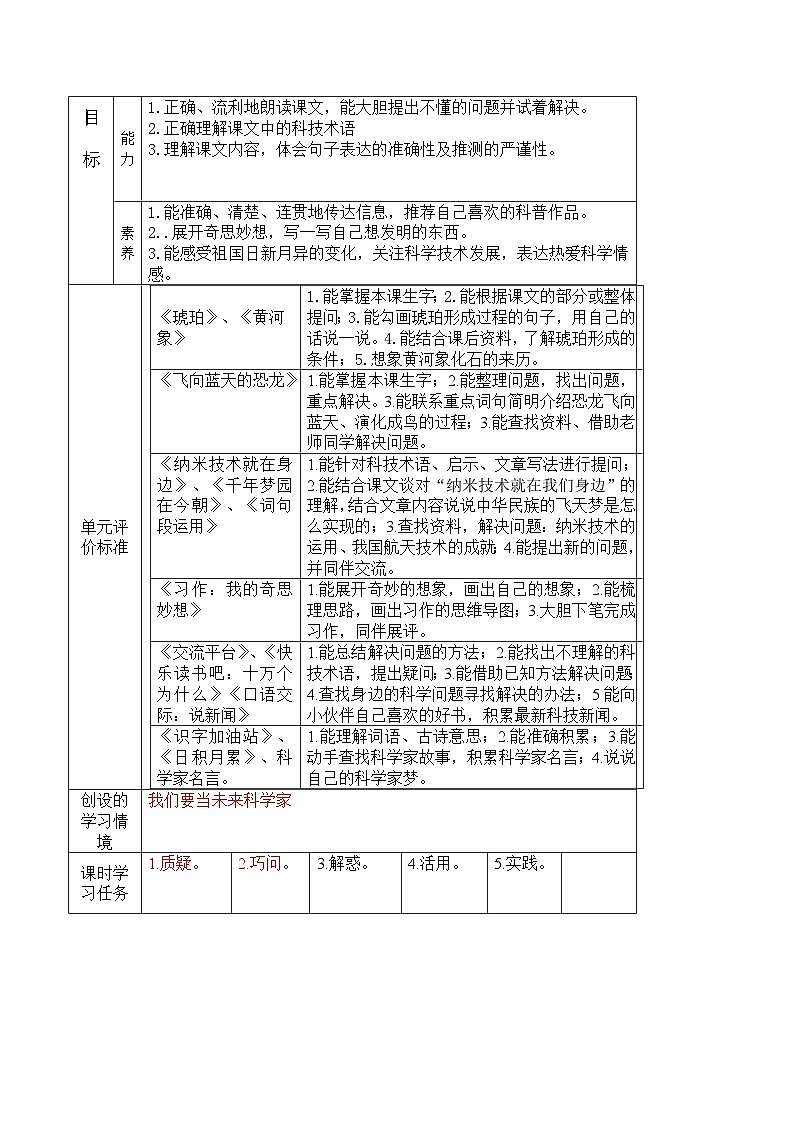 人教版 四年级下册语文第二单元单元导学案03