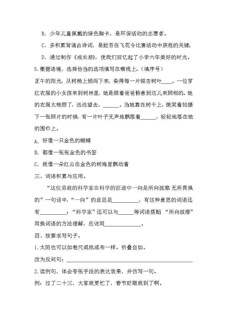 小升初综合能力提升测评卷（二）（试题）2023-2024学年统编版语文六年级下册第2页