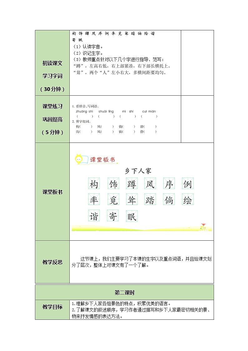 部编版（五四制）四下 2 乡下人家教案第2页