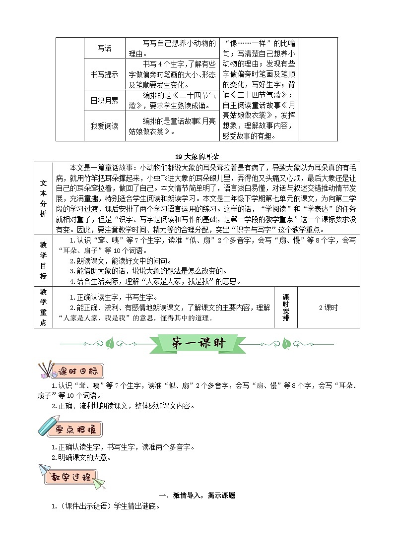 部编版语文二年级下册 19 大象的耳朵（教案）第2页