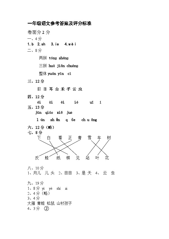 湖北省武汉市蔡甸区2023-2024学年上学期期中一年级语文试题01