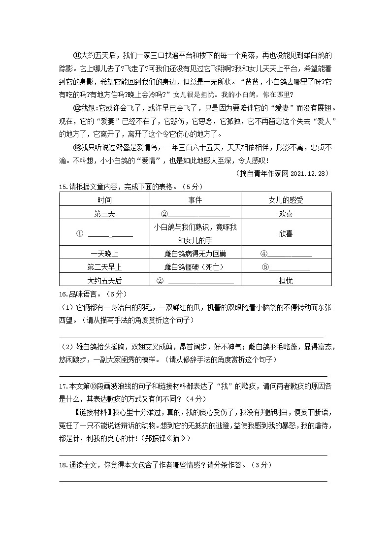 小升初阅读专项练习（试题）六年级下册语文部编版第3页