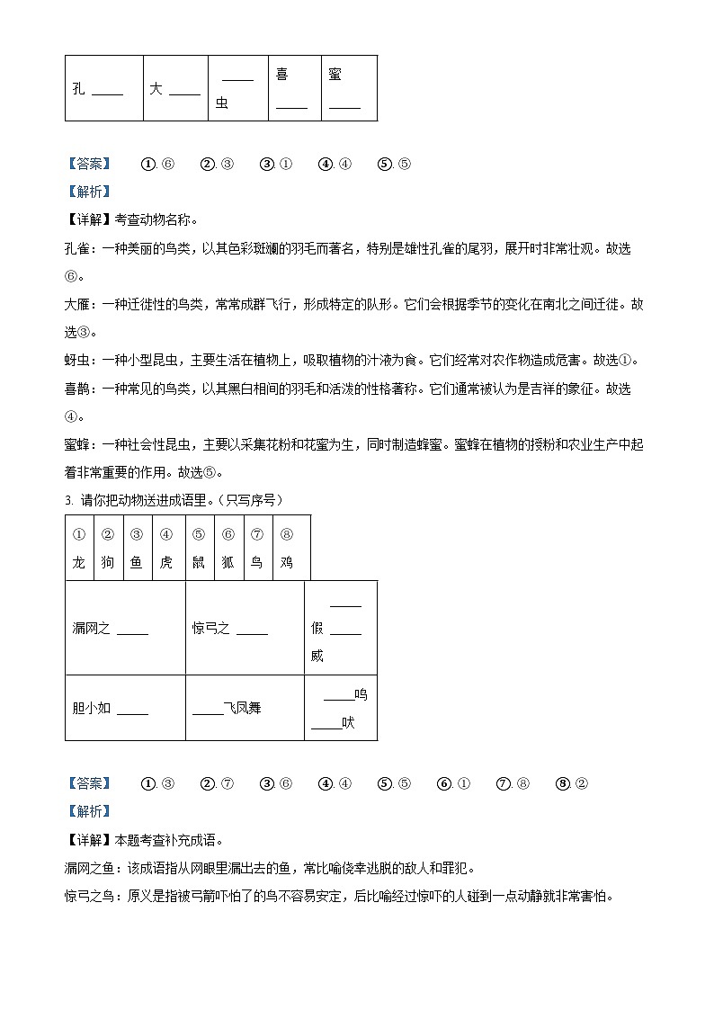 精品解析：2023-2024学年山东省青岛市莱西市部编版二年级上册期末考试语文试卷（解析版）第2页